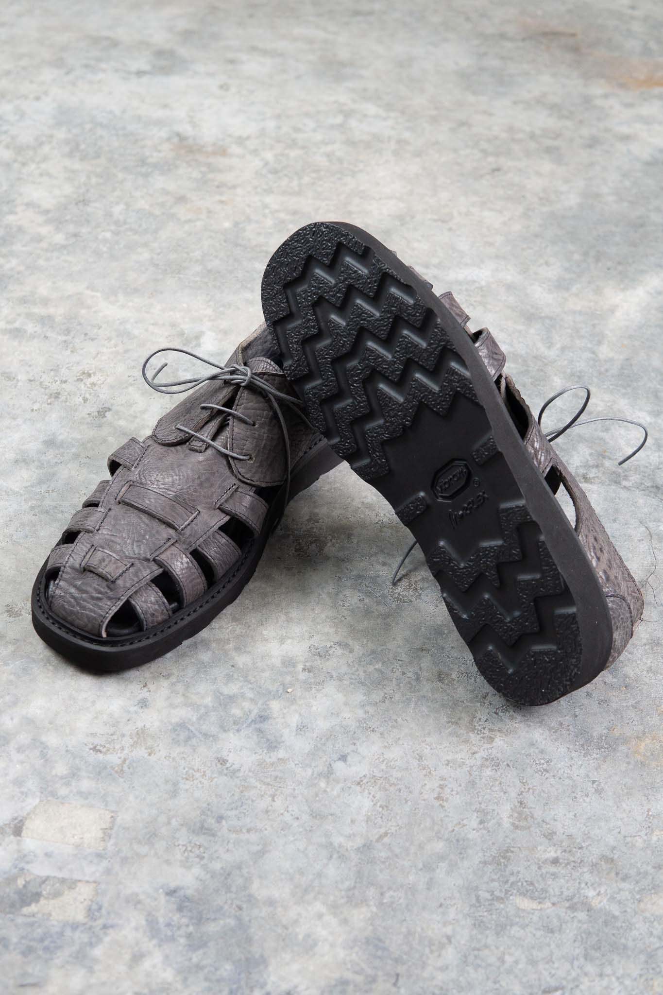 HORSE BUTT RG LEATHER SANDALI SD-2 BLACK LOW CRAPE SOLES WASHED