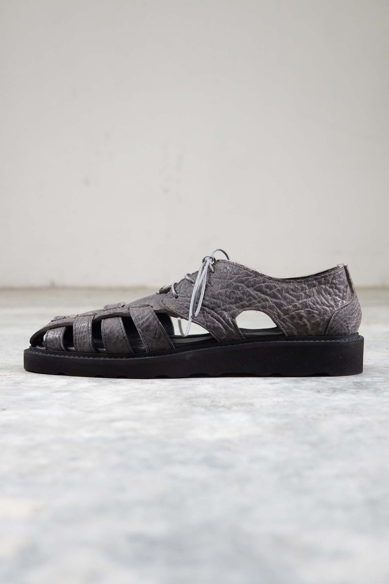 HORSE BUTT RG LEATHER SANDALI SD-2 BLACK LOW CRAPE SOLES WASHED