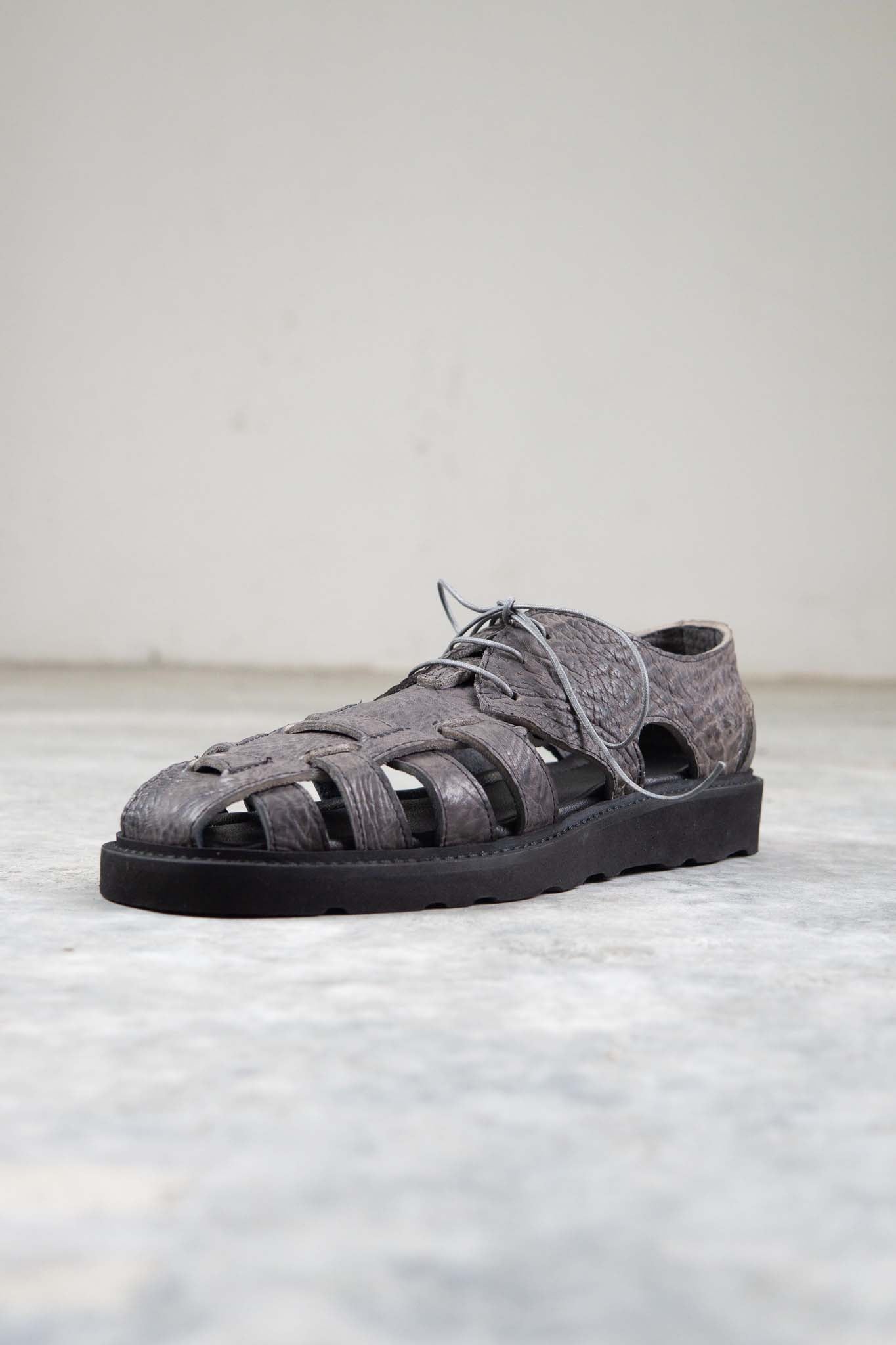 HORSE BUTT RG LEATHER SANDALI SD-2 BLACK LOW CRAPE SOLES WASHED