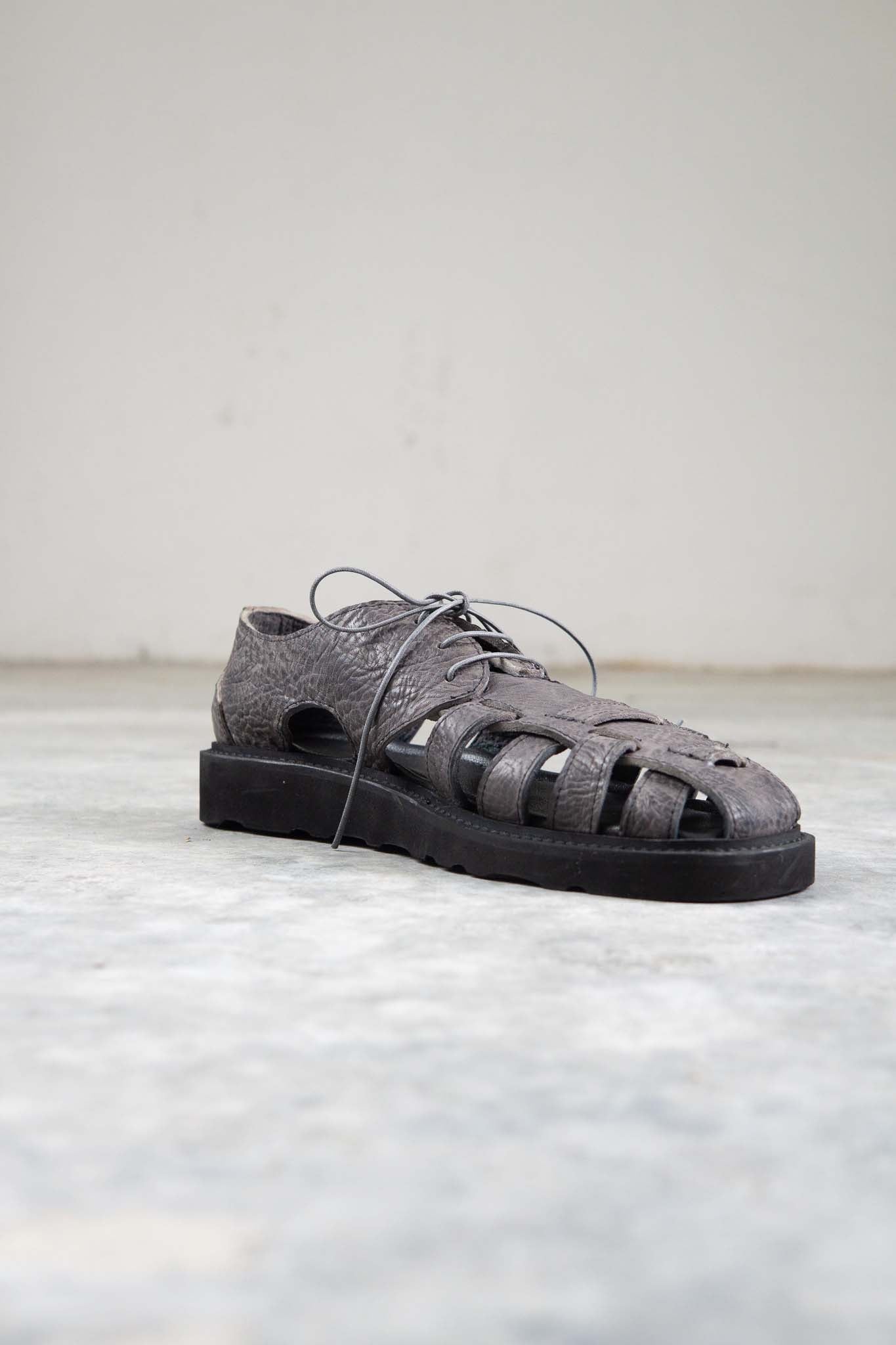 HORSE BUTT RG LEATHER SANDALI SD-2 BLACK LOW CRAPE SOLES WASHED