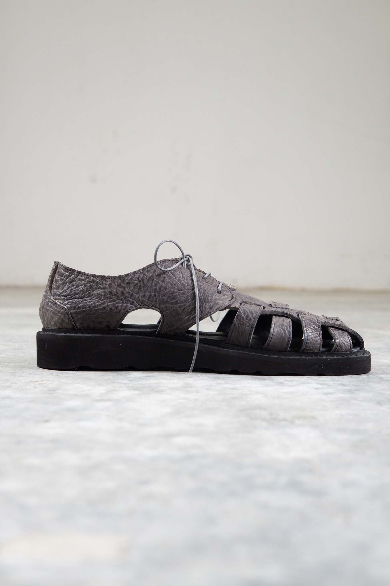 HORSE BUTT RG LEATHER SANDALI SD-2 BLACK LOW CRAPE SOLES WASHED