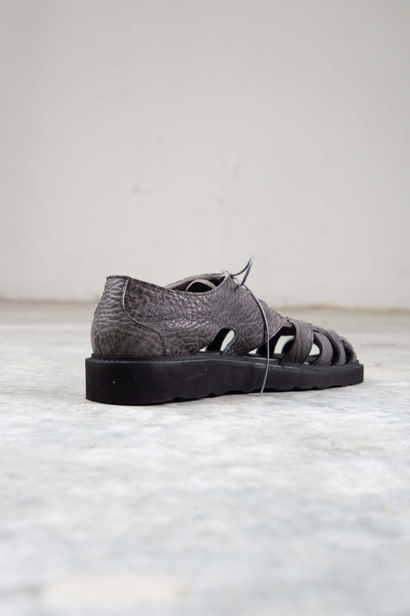 HORSE BUTT RG LEATHER SANDALI SD-2 BLACK LOW CRAPE SOLES WASHED