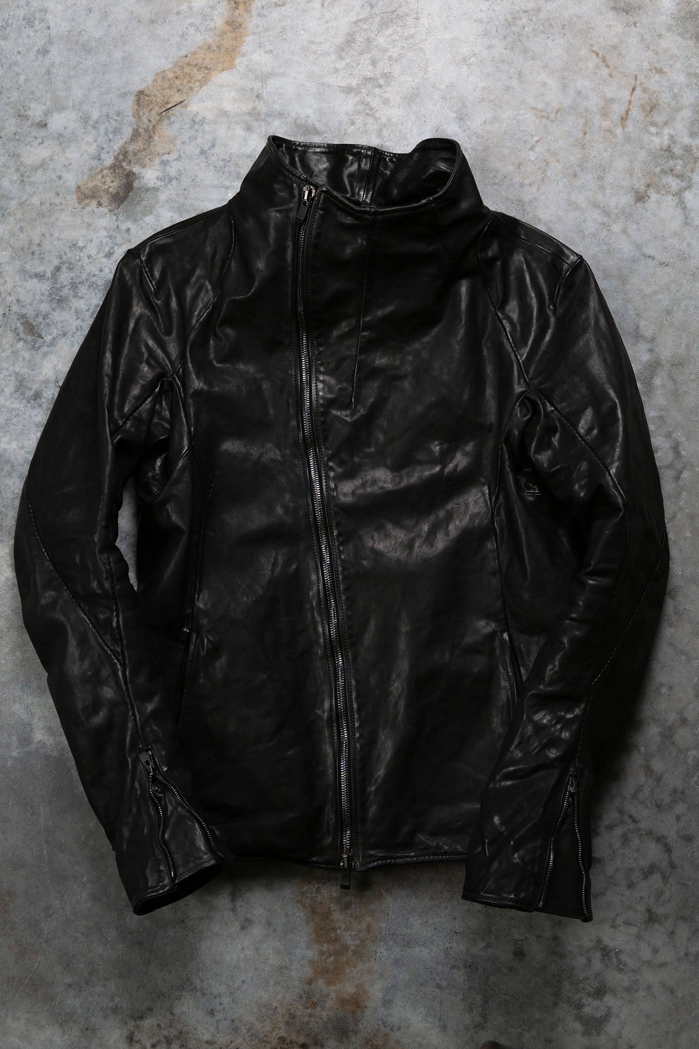 HORSE LEATHER HI-COLLAR CARVED ZIP BLOUSON LINED JB-9　