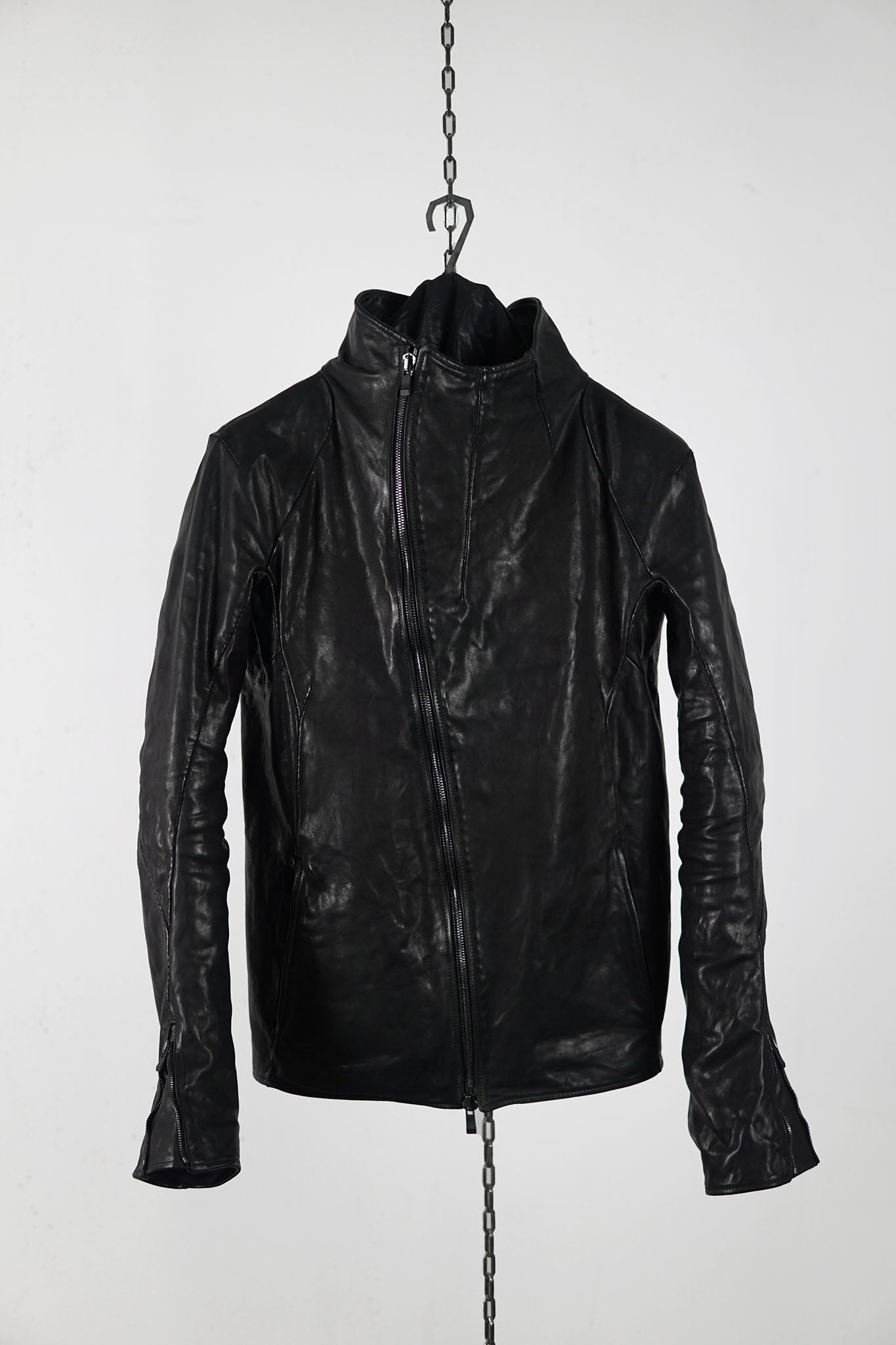 HORSE LEATHER HI-COLLAR CARVED ZIP BLOUSON LINED JB-9　