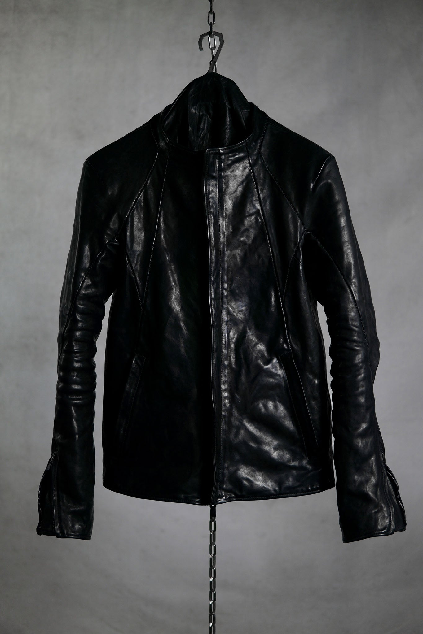 HORSE LEATHER  COLLARLESS BIKER JACKET JB-8 BLACK EDTION