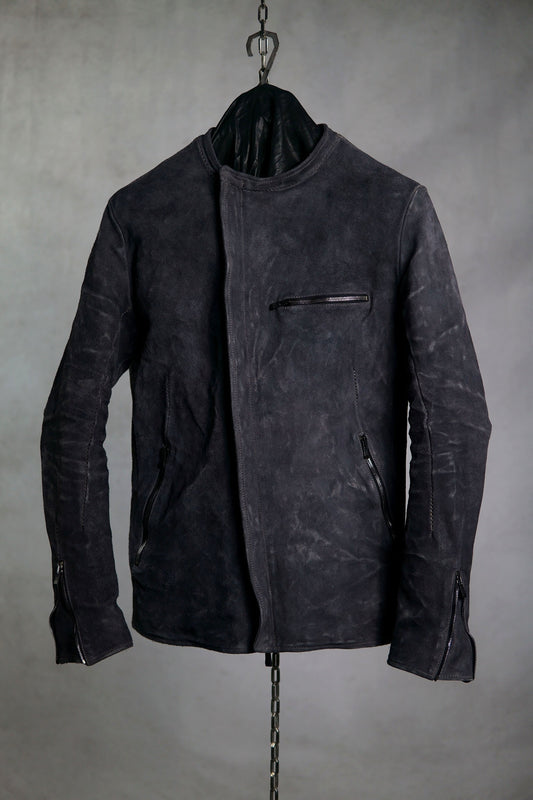 HORSE LEATHER STAND UP COLLAR JACKET WITH ONE PIECE SLEEVES