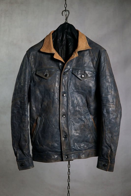 HORSE LEATHER "JEAN" JACKET WITH ONE PIECE SLEEVES