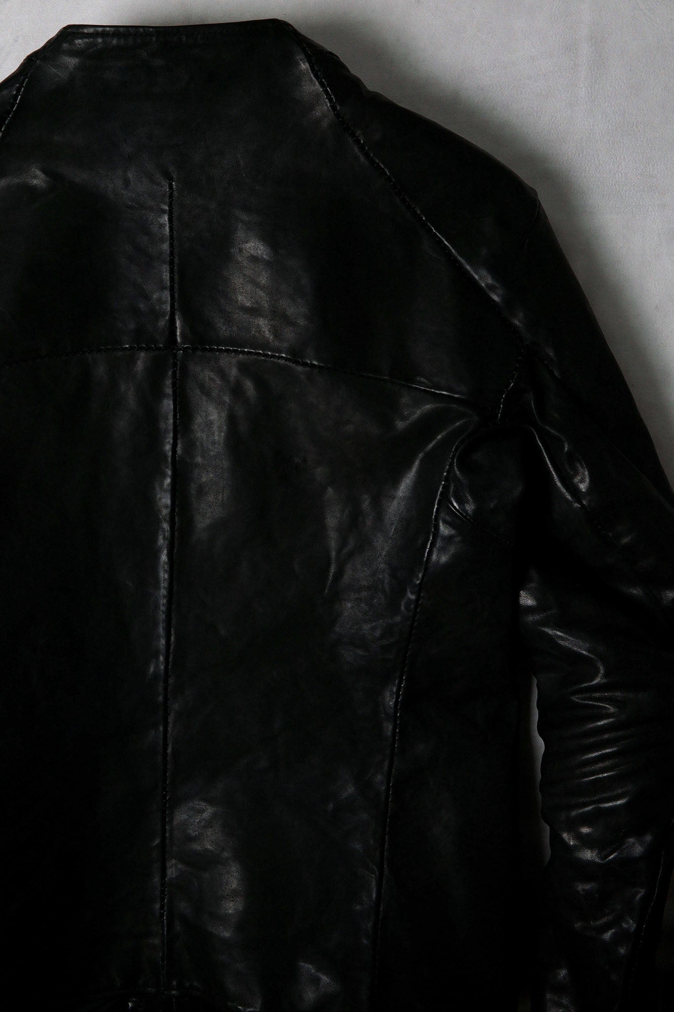 HORSE LEATHER  COLLARLESS BIKER JACKET JB-8 BLACK EDTION